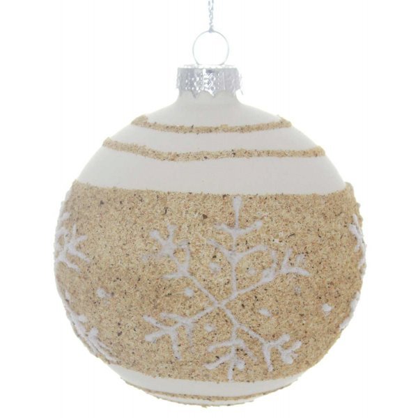 Χριστουγεννιάτικη Γυάλινη Λευκή Μπάλα, με Νιφάδες (8cm)